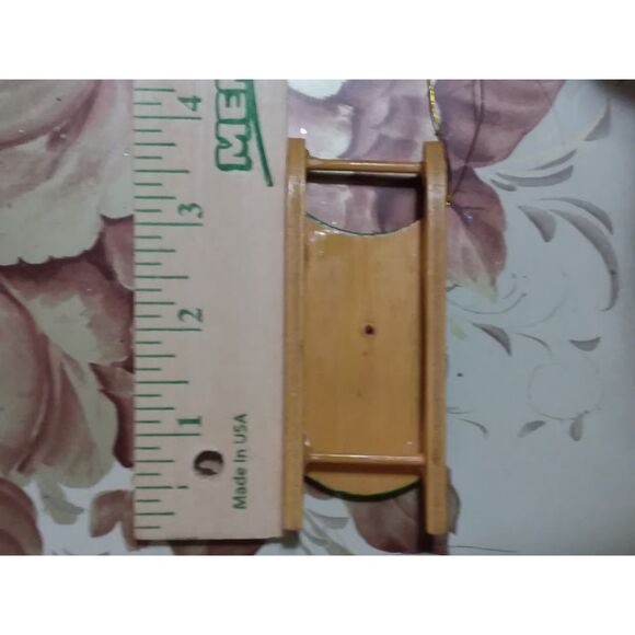 Wood Ornament Merry Christmas Painted Sleigh Holly 3" - Picture 2 of 3